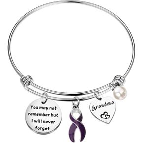 CYTING Alzheimer Awareness Bracelet You May not Remember but i Will Never Forget Purple Ribbon Bracelet Mental Health Awareness Dementia Jewelry