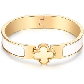 18K Gold-Plated Stainless Steel Bracelet, Four-Leaf Clover Cross Lover Clasp Design, Durable Bangle in Three Sizes, Versatile Gift Choice for Women and Men