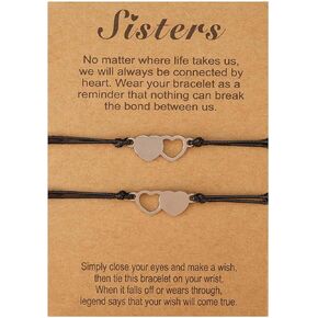 Sister Bracelets Adjustable Matching Heart Wish Bracelets Set Jewelry Gifts for Sister
