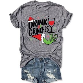 FECAFO Christmas Tshirt Women Xmas Party Tee Tops Funny Cute Graphic Holiday Shirt Casual Letter Print Shirt Tees