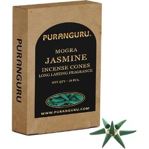 Jasmine Incense Cones | 30 Per Box | Big Size 1.5" | Natural Mogra Dhoop Cones | Chameli Flower Fragrance Dhoop Batti Agarbatti | Idea for Aromatherapy, Meditation, Relaxation and Home Décor