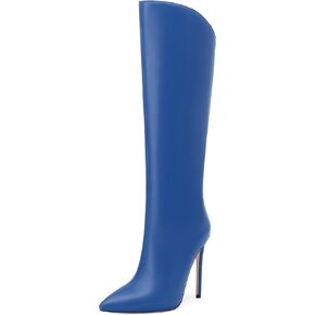 JUSTDANNI Knee High Boots for Women Pointed Toe Long Boots 4.3 Inch Stiletto High Heel Tall Boots Pull On Comfortable Dress Knee High Boots