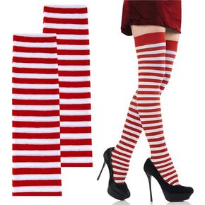The Dreidel Company Christmas Leggings, Red and White Stripped, Great for Holiday Parties (2-Pack)