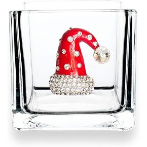 THE QUEENS' JEWELS Christmas Hat Jeweled 4x4 Candleholder Vase - Unique Gift for Women, Birthday, Cute, Fun, Holiday, Not Painted, Decorated, Bling, Bedazzled, Rhinestone