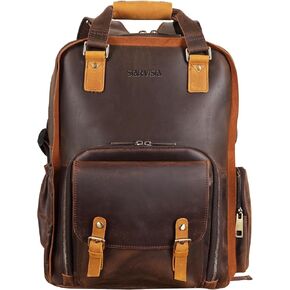 STAR VISTA Bernini Vintage Full Grain Leather Camera Backpack for DSLR/SLR, Camera Case for Photographers, with Tripod Holder, Fits 15.6" Laptop, Casual Outdoor Rucksack, YKK Zippers