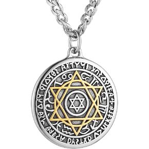 HZMAN Seal of Solomon Necklace for Men Stainless Steel Retro Hexagram Necklace Talisman Pendant Jewelry Gift