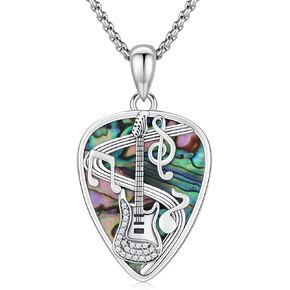 Guitar Pick Necklace 925 Sterling Silver Guitar Pick Pendant Soundwave Guitar Pick Pendant with Music Note Jewelry Musicians Gift for Women Men Guitar Lover