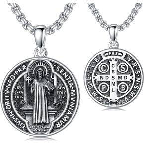 S925 Sterling Silver St Michael/St Christopher/Saint Jude/Archangel Raphael/Jesus Crucifix/Virgin Mary/St Benedict Pendant Necklace Religious Gifts for Men Women with 22"+2" Rolo Chain