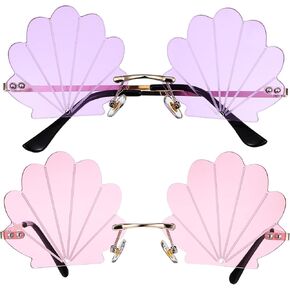 Toddmomy 2pcs Fashion Seashell Sunglasses,Rimless Wave Sunglasses Shell Shaped Eyeglasses for Unisex Party Glasses