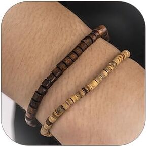 Puka Shell 2Pcs Wooden Bracelets for Men Beach Bracelet Minimalist Trendy Jewelry