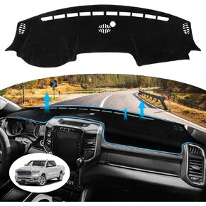 Dashboard Cover Mat for 2019-2023 2024 2025 Dodge Ram 1500 2500 3500 Accessories, Suede Dash Cover Dash Mat Custom Fit Center Console Cover Sunshield Protector Mat Pad (Black, Without HUD)