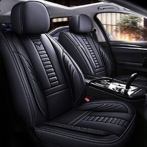 Waterproof 5 Car Seat Covers for Chrysler 1999-2025 95% Models, Premium Faux Leather Automotive Front and Back Seat Protectors Compatible with Airbag Black & Blue Line