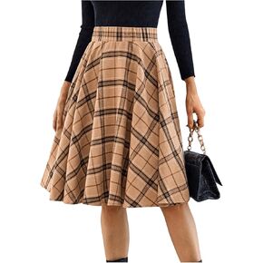MakeMeChic Women's Plaid Skirt High Waisted A Line Pleated Midi Skirts