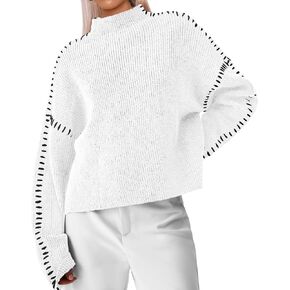 Bloggerlove Womens Oversized Sweaters Long Sleeve Mock Neck Color Block Chunky Knit Casual Pullover Sweater Fall Tops 2024