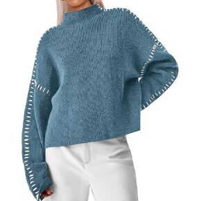 Bloggerlove Womens Oversized Sweaters Long Sleeve Mock Neck Color Block Chunky Knit Casual Pullover Sweater Fall Tops 2024