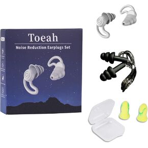 3 in 1 Ear Plugs for Noise Reduction, Ear Plugs for Sleeping Noise Cancelling, Washable Hearing Protection for Work, Travel, Concert, Swimming, Sleep Snoring（Grey White）