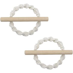 2Pcs Curtain Tiebacks with Wooden Stick Hand-Woven Rope Curtain Natural Rope Curtain Tie Back for Home Office Decoration Small