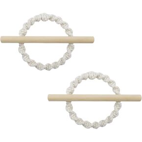 2Pcs Curtain Tiebacks with Wooden Stick Hand-Woven Rope Curtain Natural Rope Curtain Tie Back for Home Office Decoration Small
