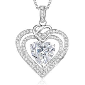 Moissanite Necklace for Women, 1-3 Carat Heart Necklace Engraved 'I LOVE YOU' Gift for Wife, Valentines Gift for Women, Anniversary Eternity Jewelry Present for Wife, Birthday Gifts for Women