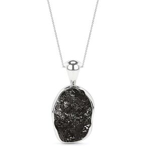 11x7mm Natural Raw Black Tourmaline Pendant Necklace for Women in Sterling Silver, October Birthstone Jewelry Gifts for Her Birthday, Anniversary, Graduation (Bezel-Set)