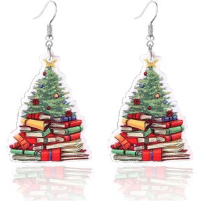 Dreuyet Christmas Tree Earrings for Women Creative Red Green Xmas Tree Drop Dangle Earrings Christmas Party Jewelry Holiday Accessory