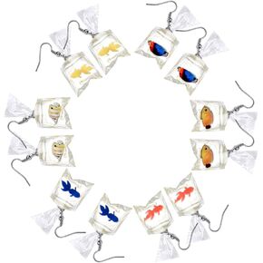 Funny Goldfish Earrings Cute Animal Fish Earrings Goldfish Water Bag Shape Dangle Hook Earrings Colorful Tiny Goldfish Bag Earrings Punk Personalized Charm Accessories Jewelry for Women