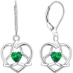 JO WISDOM Women Earrings,925 Sterling Silver Heart Triquetra Celtic Trinity Knot Drop & Dangle Earrings with Heart Cut 3A Cubic Zirconia