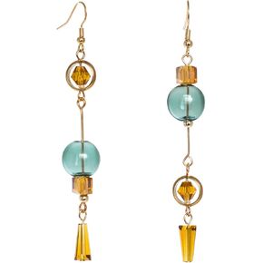 Handmade Mismatched Asymmetrical Dangle Brass Earrings with Glass Ball Tassels Statement earring for Women