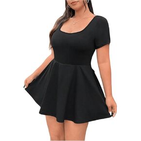 Women's Plus Size Square Neck A Line Romper Flowy Ruffle Hem Short Sleeve Workout Short Jumpsuit