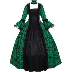 1791's lady Women's Victorian Rococo dress Inspiration Maiden Costume NQ0032 (XXXL:Height68-70 Chest50-52 Waist43-45, Green&black)