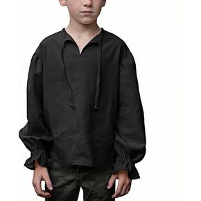 CAMDOM Medieval Pirate Costume Shirt for Boys Renaissance Ruffled Long Sleeve top