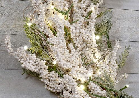 Red Co. 30" Christmas Wreath with White Berries and Cedar, Battery-Operated LED Lights, Artificial Home Décor for Fall and Winter in Saudi Arabia