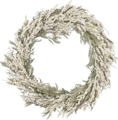 Red Co. 30" Christmas Wreath with White Berries and Cedar, Battery-Operated LED Lights, Artificial Home Décor for Fall and Winter in Saudi Arabia
