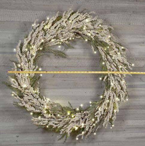 Red Co. 30" Christmas Wreath with White Berries and Cedar, Battery-Operated LED Lights, Artificial Home Décor for Fall and Winter in Saudi Arabia