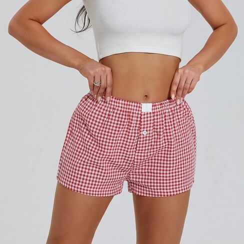 NUFIWI Women Y2k Pajamas Shorts Gingham Cute Pj Short Pants Plaid Lounge Shorts Sleep Bottoms Elastic Boxers Streetwear in Kuwait
