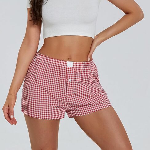NUFIWI Women Y2k Pajamas Shorts Gingham Cute Pj Short Pants Plaid Lounge Shorts Sleep Bottoms Elastic Boxers Streetwear in Kuwait