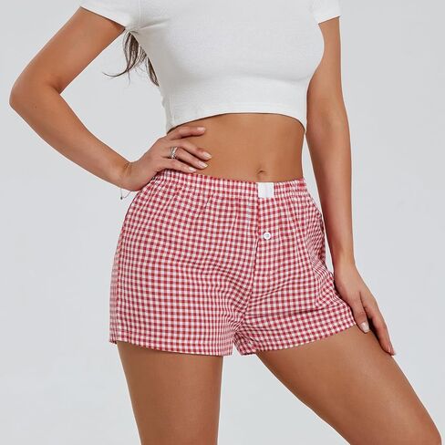 NUFIWI Women Y2k Pajamas Shorts Gingham Cute Pj Short Pants Plaid Lounge Shorts Sleep Bottoms Elastic Boxers Streetwear in Kuwait