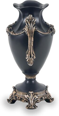 Gothic Victorian Resin Flower Vase Black/Silver 14" – Creepy Lace Doily Table Mat – Goth Home Decor – Black Wedding Spooky Centerpiece in Saudi Arabia