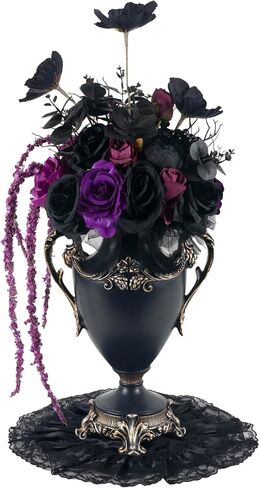 Gothic Victorian Resin Flower Vase Black/Silver 14" – Creepy Lace Doily Table Mat – Goth Home Decor – Black Wedding Spooky Centerpiece in Saudi Arabia
