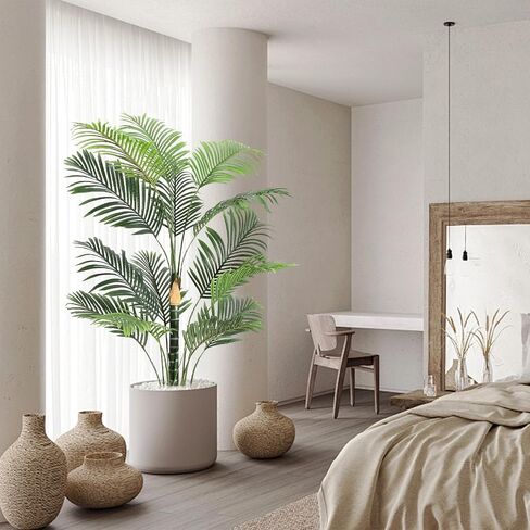 6ft Artificial Golden Cane Palm Tree, Large Tropical Palm Tree, PE Material & UV Resistant Fake Plant in Pot for Indoor Outdoor Home Decor Office House Living Room in Saudi Arabia