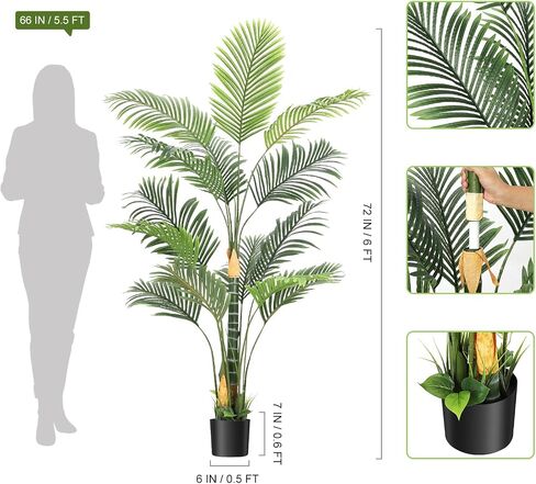 6ft Artificial Golden Cane Palm Tree, Large Tropical Palm Tree, PE Material & UV Resistant Fake Plant in Pot for Indoor Outdoor Home Decor Office House Living Room in Saudi Arabia