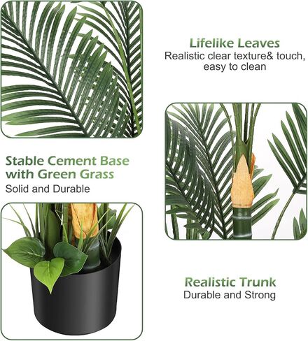 6ft Artificial Golden Cane Palm Tree, Large Tropical Palm Tree, PE Material & UV Resistant Fake Plant in Pot for Indoor Outdoor Home Decor Office House Living Room in Saudi Arabia