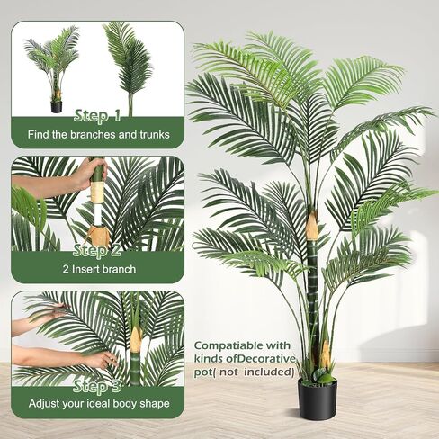 6ft Artificial Golden Cane Palm Tree, Large Tropical Palm Tree, PE Material & UV Resistant Fake Plant in Pot for Indoor Outdoor Home Decor Office House Living Room in Saudi Arabia
