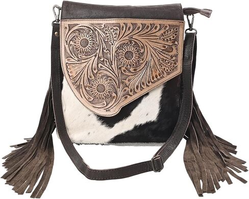 Sunset Star Crossbody Bag - Real Cowhide Hairon Women's Handbag with Leather Fringes in Kuwait