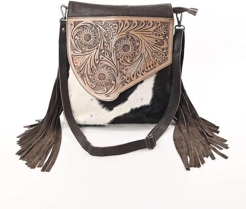 Sunset Star Crossbody Bag - Real Cowhide Hairon Women's Handbag with Leather Fringes in Kuwait