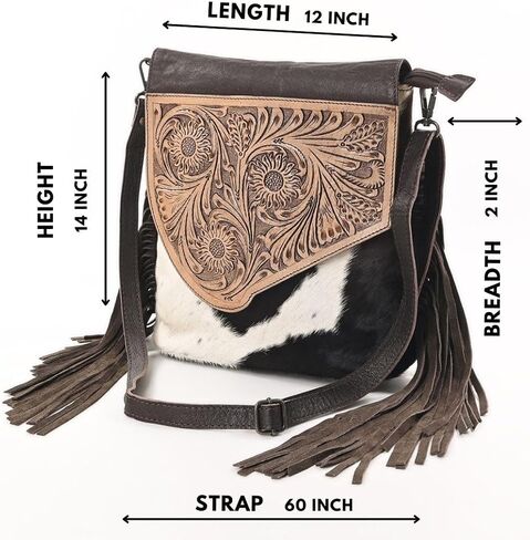 Sunset Star Crossbody Bag - Real Cowhide Hairon Women's Handbag with Leather Fringes in Kuwait