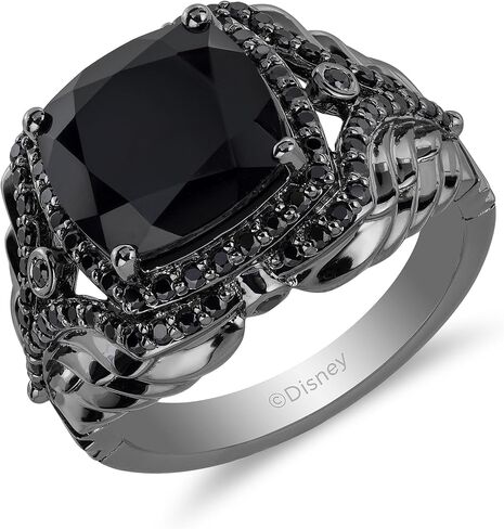 Jewelili Enchanted Disney Fine Jewelry الروديوم الأسود فوق الفضة الإسترليني مع 5/8 CTTW الماس وخاتم Maleficent من العقيق الأسود in Saudi Arabia