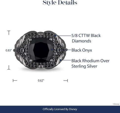 Jewelili Enchanted Disney Fine Jewelry الروديوم الأسود فوق الفضة الإسترليني مع 5/8 CTTW الماس وخاتم Maleficent من العقيق الأسود in Saudi Arabia