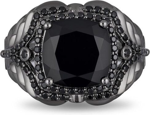 Jewelili Enchanted Disney Fine Jewelry الروديوم الأسود فوق الفضة الإسترليني مع 5/8 CTTW الماس وخاتم Maleficent من العقيق الأسود in Saudi Arabia