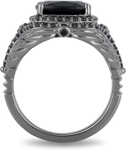 Jewelili Enchanted Disney Fine Jewelry الروديوم الأسود فوق الفضة الإسترليني مع 5/8 CTTW الماس وخاتم Maleficent من العقيق الأسود in Saudi Arabia